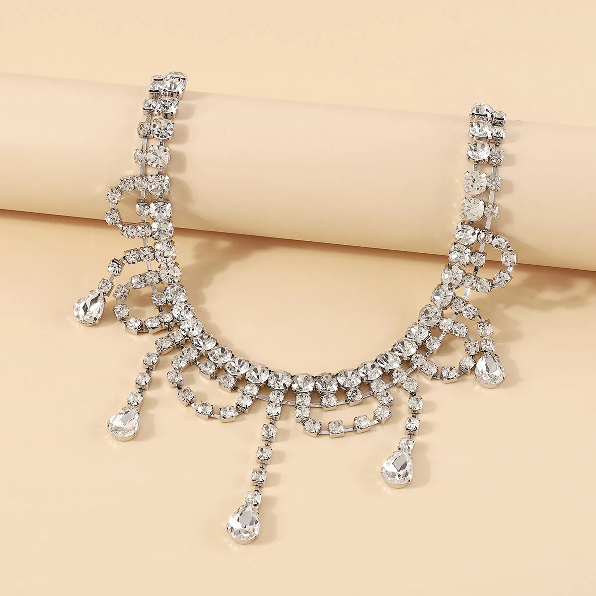 Crystal & Cubic Zirconia Silver-Plated Drop Tassel Choker