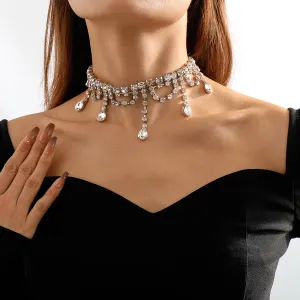Crystal & Cubic Zirconia Silver-Plated Drop Tassel Choker
