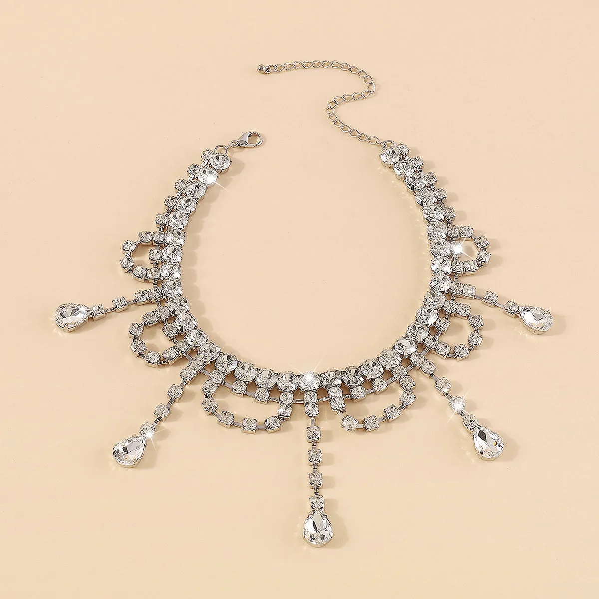 Crystal & Cubic Zirconia Silver-Plated Drop Tassel Choker