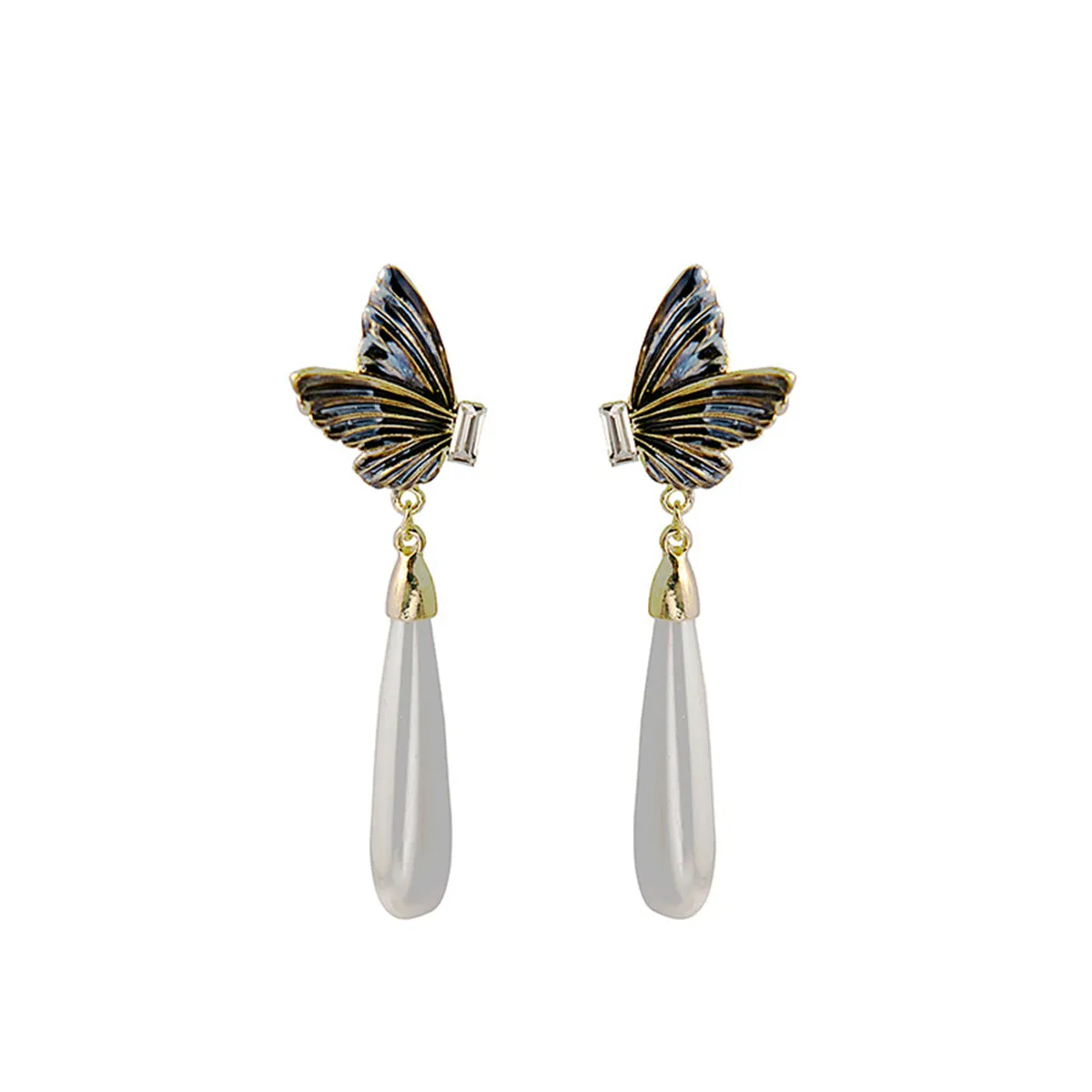 Crystal & Pearl 18K Gold-Plated Butterfly Drop Earrings