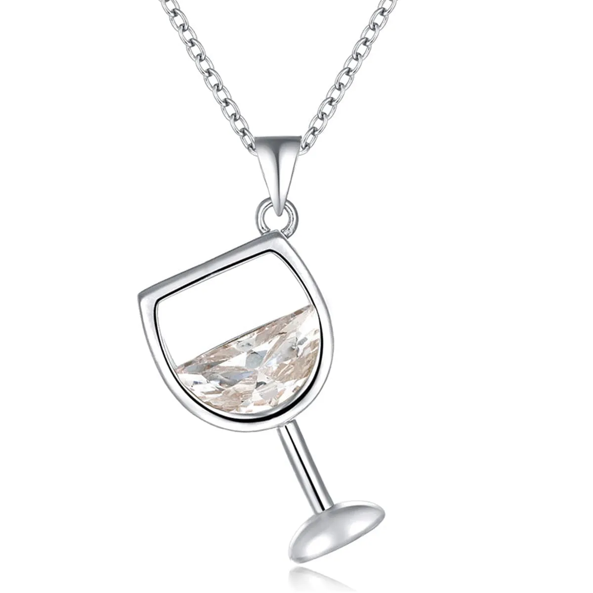 Crystal & Silver-Plated Wineglass Pendant Necklace