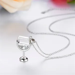 Crystal & Silver-Plated Wineglass Pendant Necklace