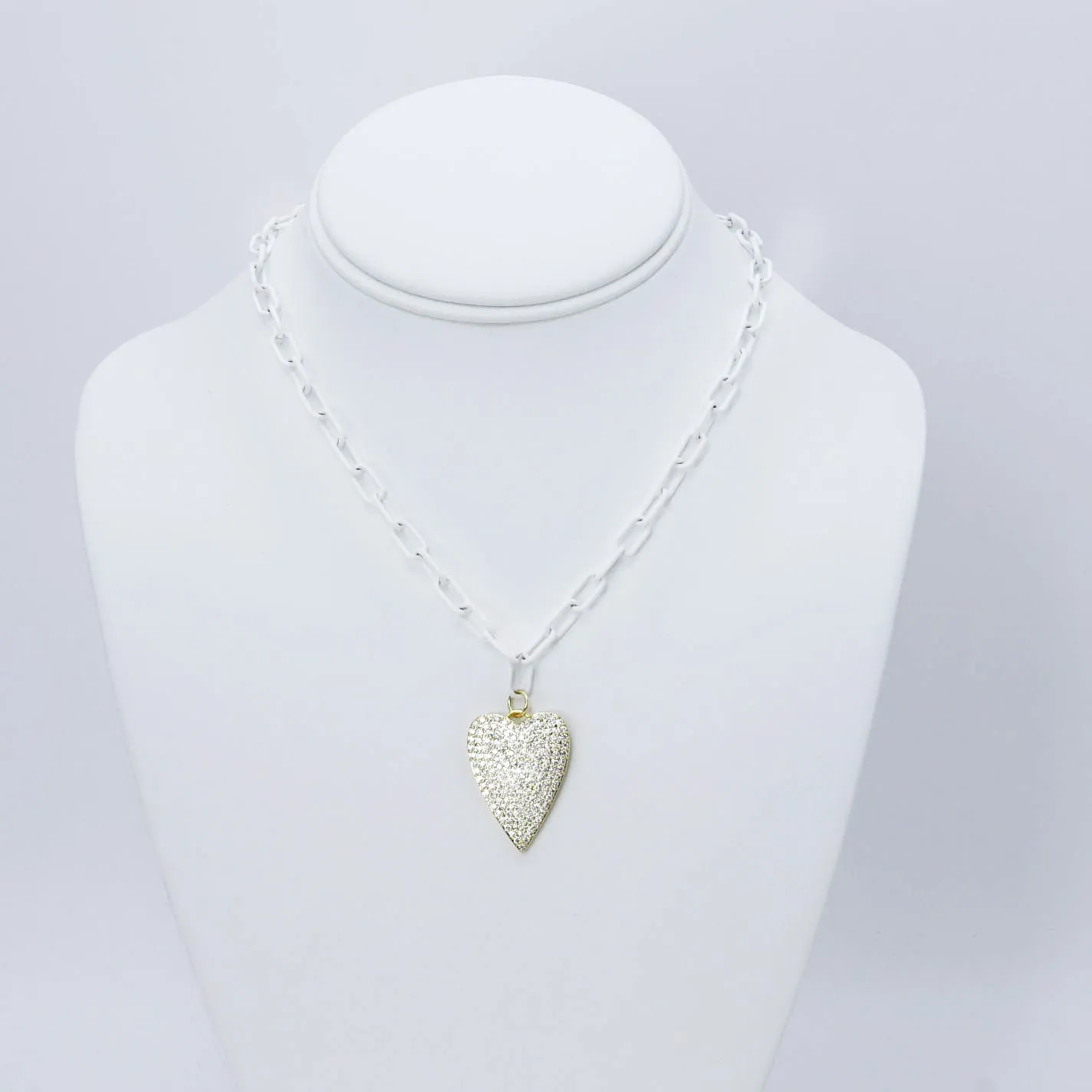 Crystal Heart White Link Necklace M12