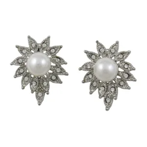 Crystal Sunburst with White Pearl Clip On Earring - PRE904C