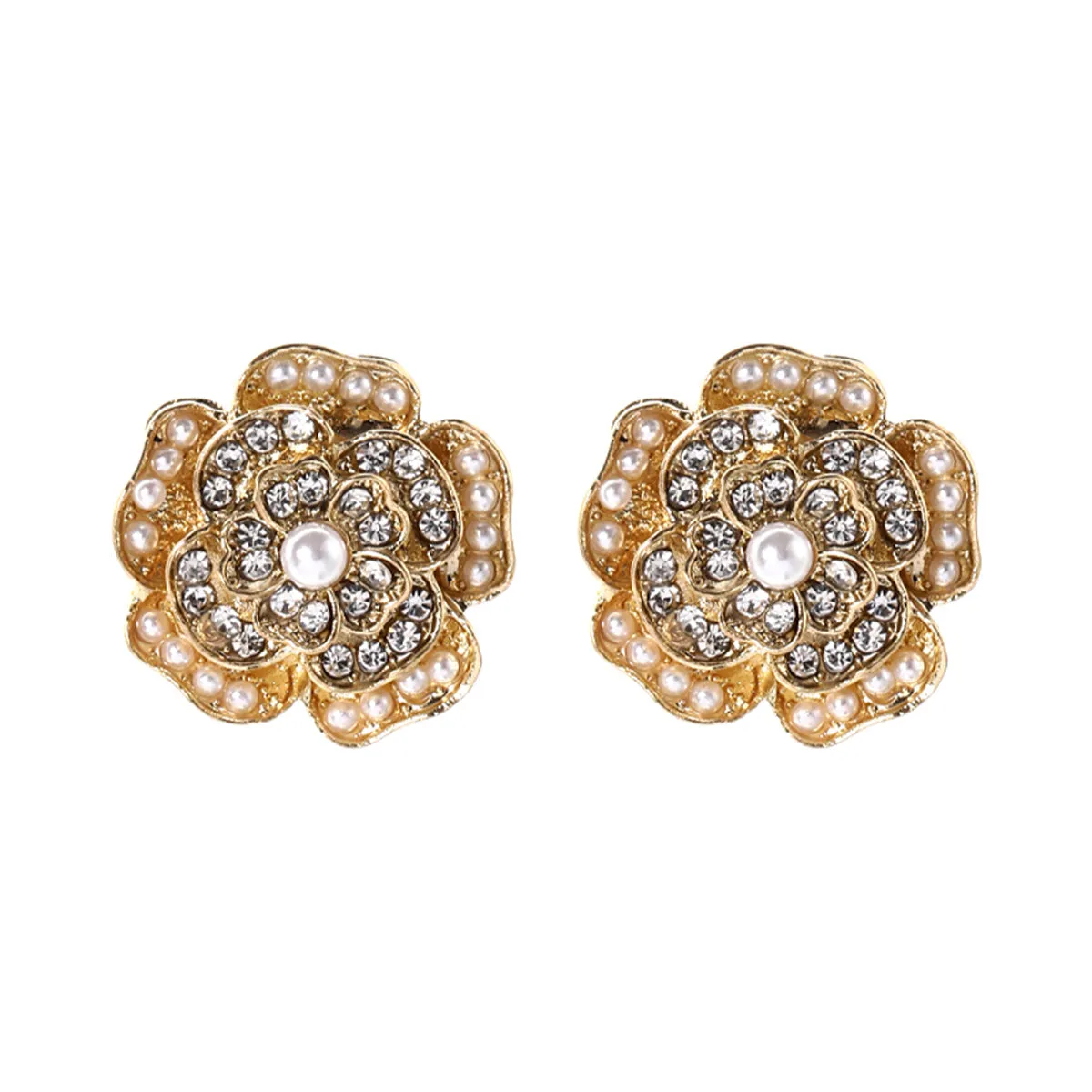 Cubic Zirconia & Pearl 18K Gold-Plated Flower Stud Earrings