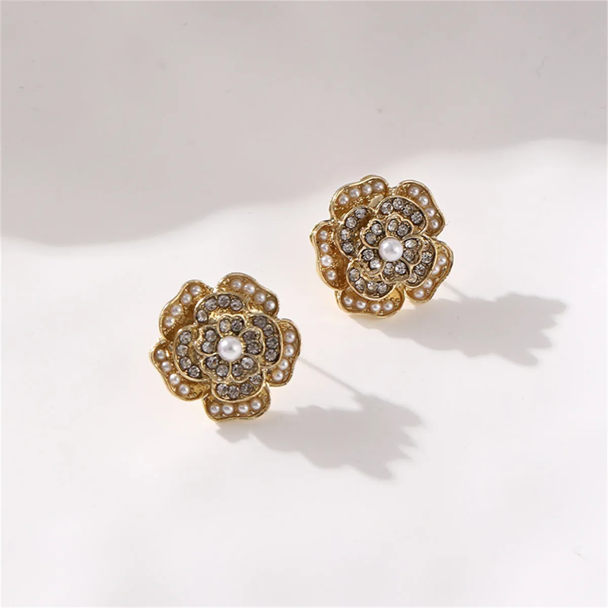 Cubic Zirconia & Pearl 18K Gold-Plated Flower Stud Earrings