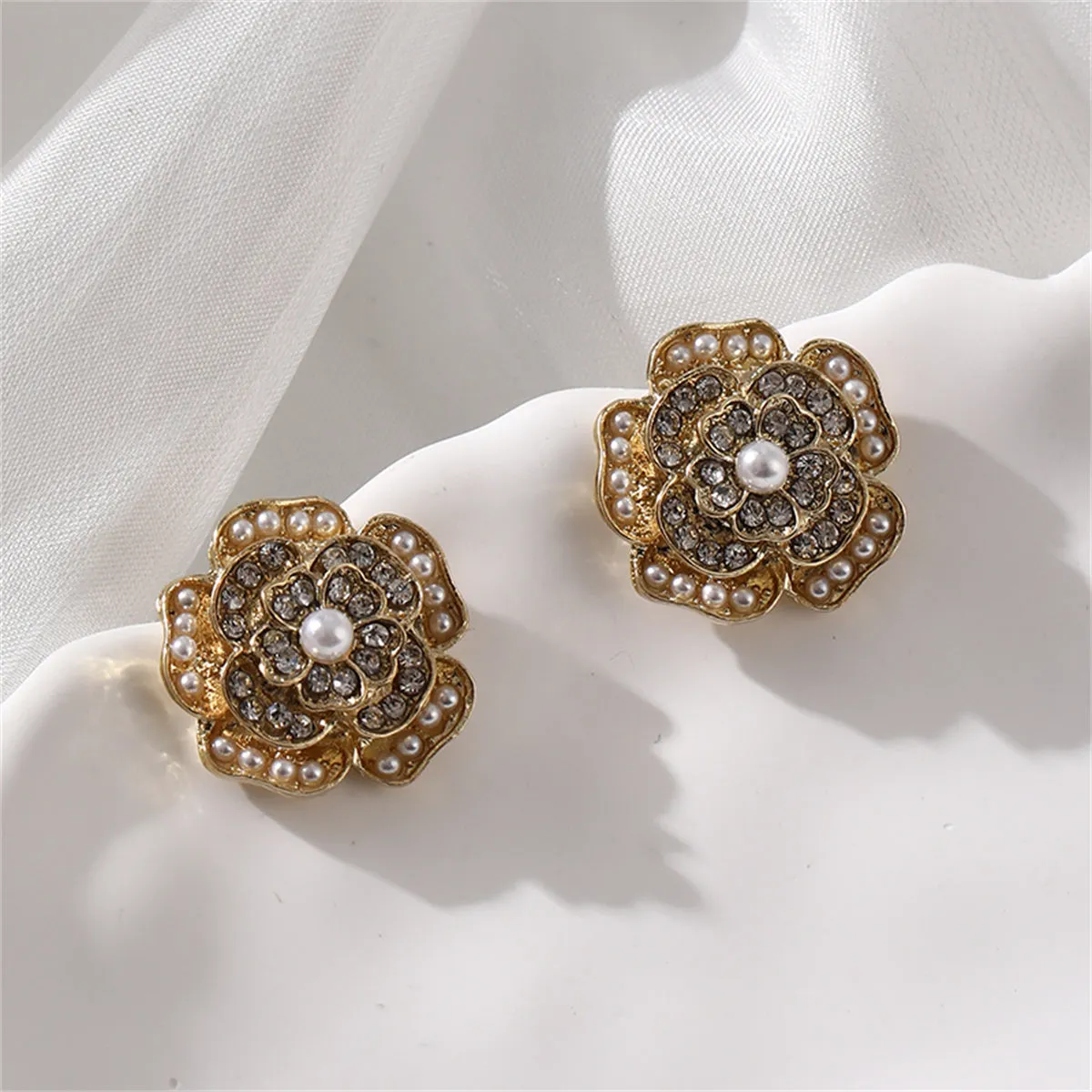 Cubic Zirconia & Pearl 18K Gold-Plated Flower Stud Earrings
