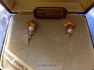 Cultured Pearl Ivy Leaf Earrings