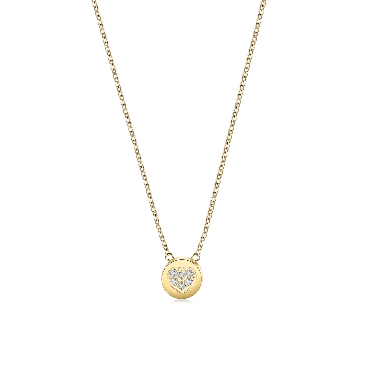 CZ Heart Shaped Disc Pendant Necklace
