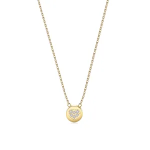 CZ Heart Shaped Disc Pendant Necklace