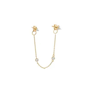 CZ Trio Cluster Double Chain Stud Earring 14K