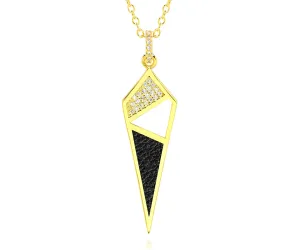 Dagger Leather Inlay Crystal Gold Necklace