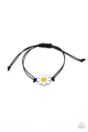 DAISY Little Thing - Black - Flower Smiley Face Paparazzi Pull-Cord Bracelet