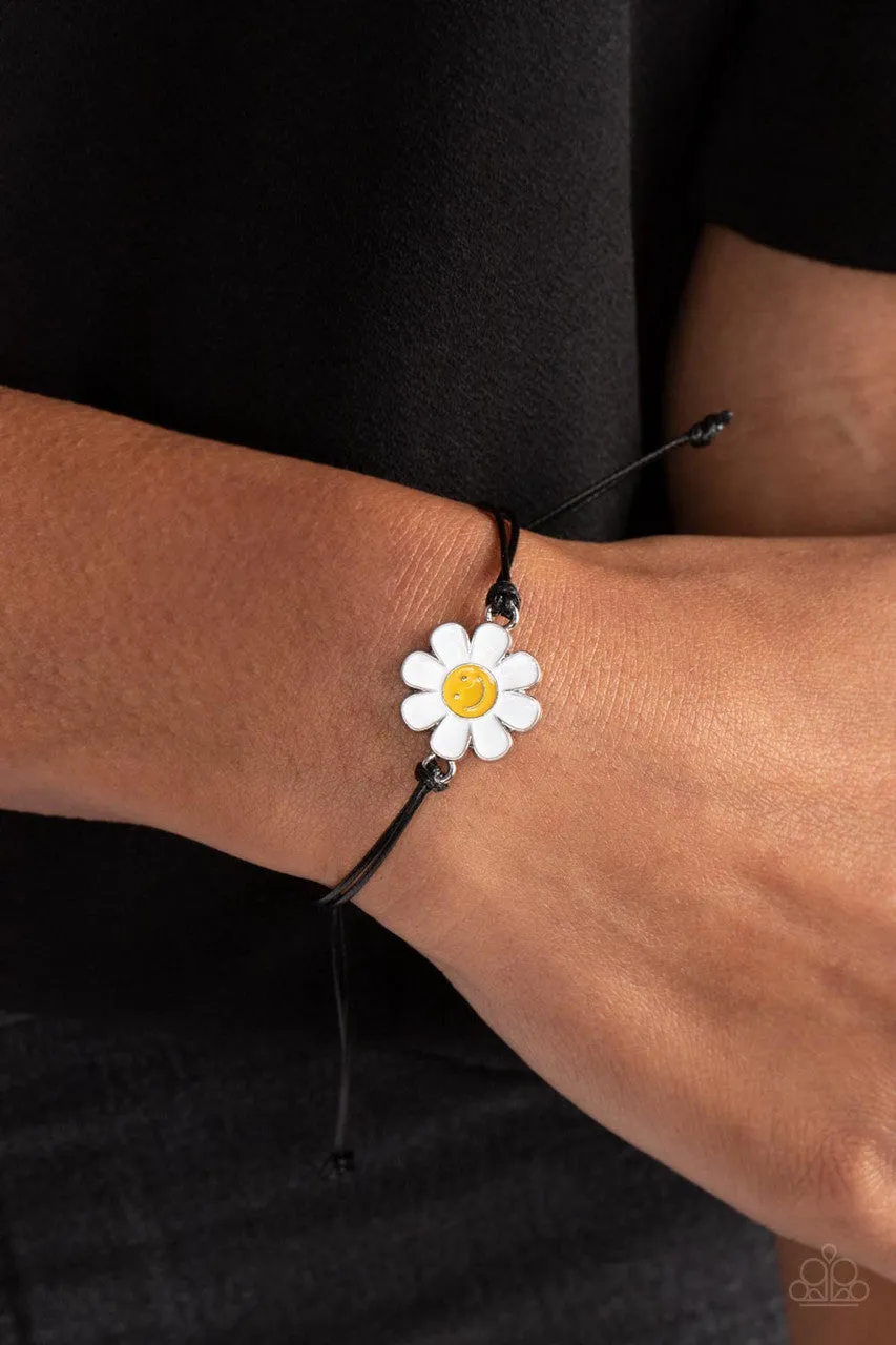 DAISY Little Thing - Black - Flower Smiley Face Paparazzi Pull-Cord Bracelet