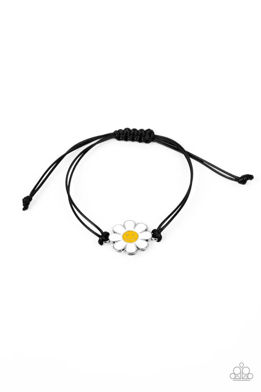 DAISY Little Thing - Black - Flower Smiley Face Paparazzi Pull-Cord Bracelet