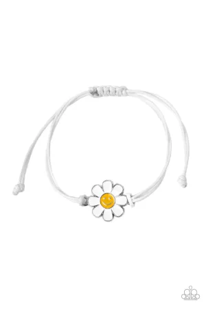 DAISY Little Thing - White - Flower Smiley Face Paparazzi Pull-Cord Bracelet
