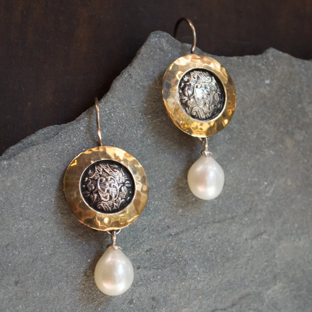 Dangle Filigree Silver Pearl Earrings - Confession.