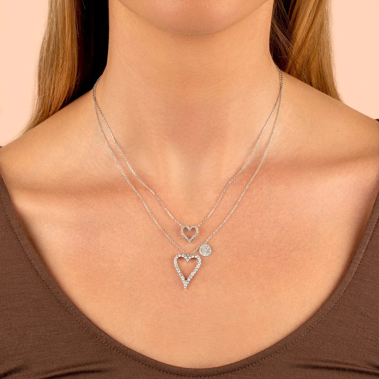 Deep Heart Open Diamond Necklace 14K