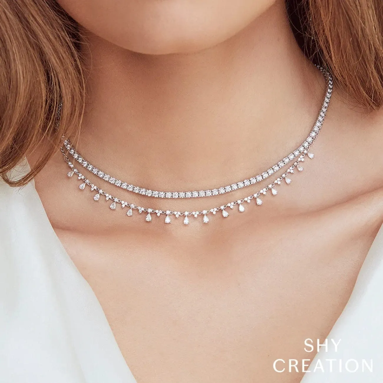 Diamond 14Kt White Gold 2.12Ct Drop Necklace