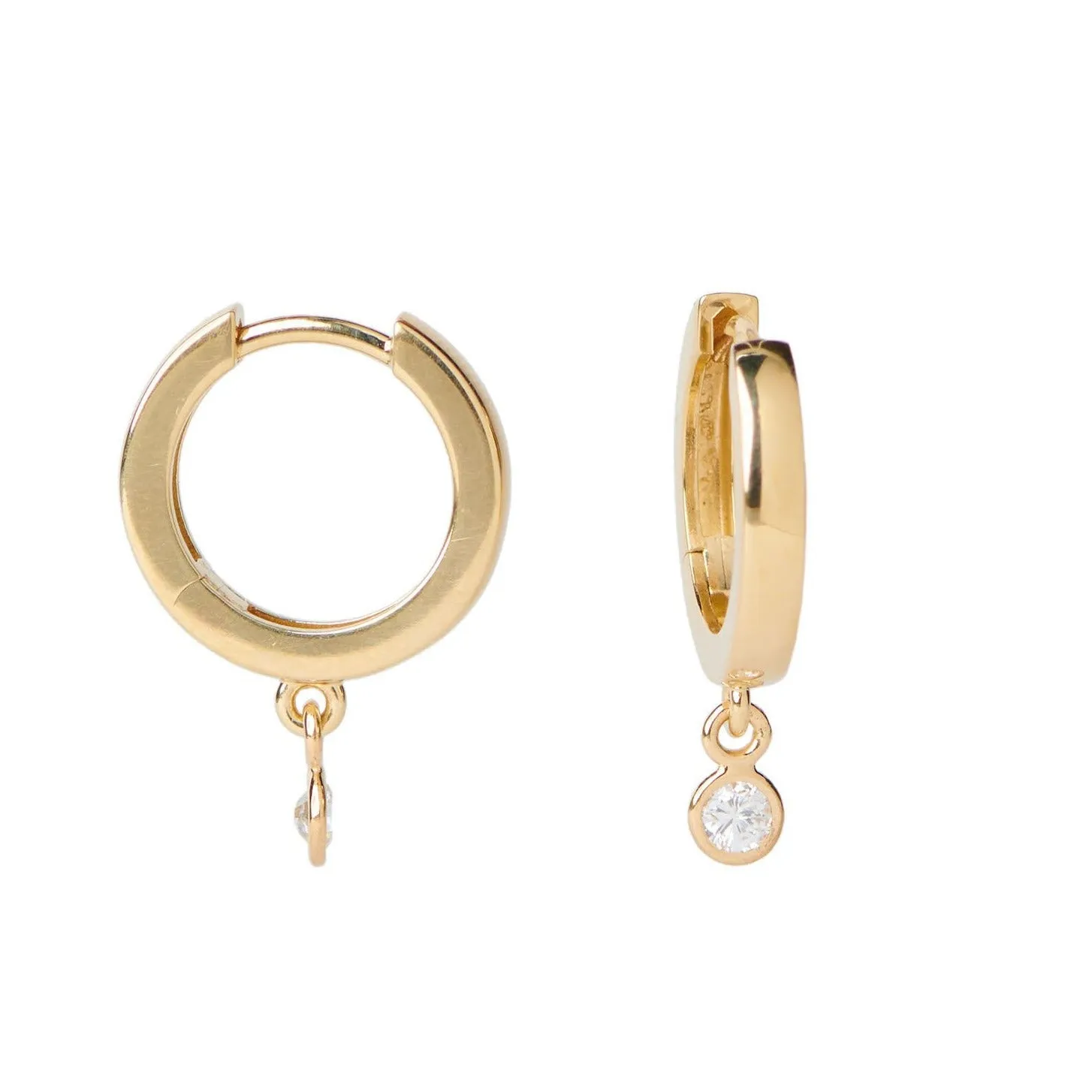 Diamond Bezel Drop Hoop Earrings
