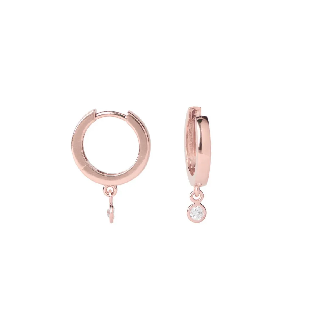 Diamond Bezel Drop Hoop Earrings