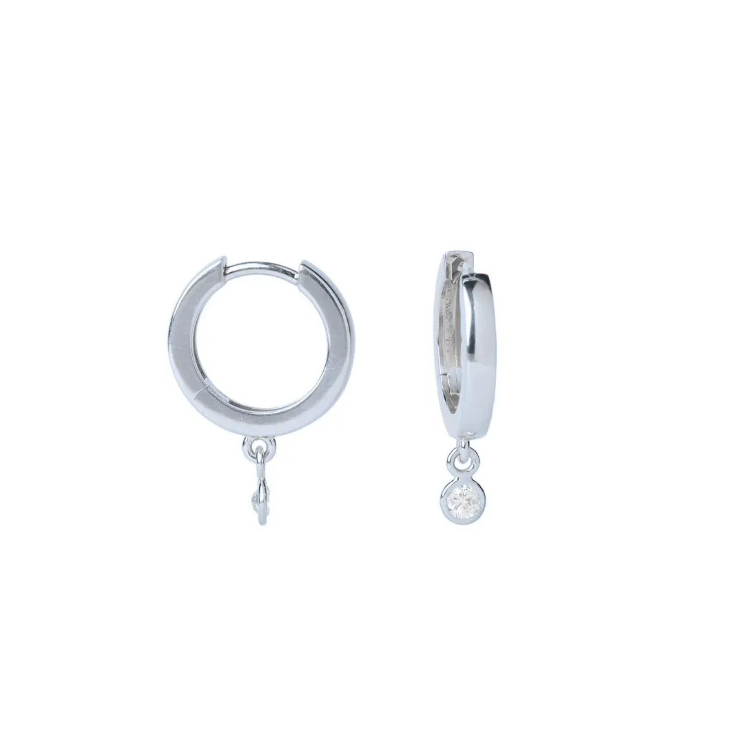Diamond Bezel Drop Hoop Earrings