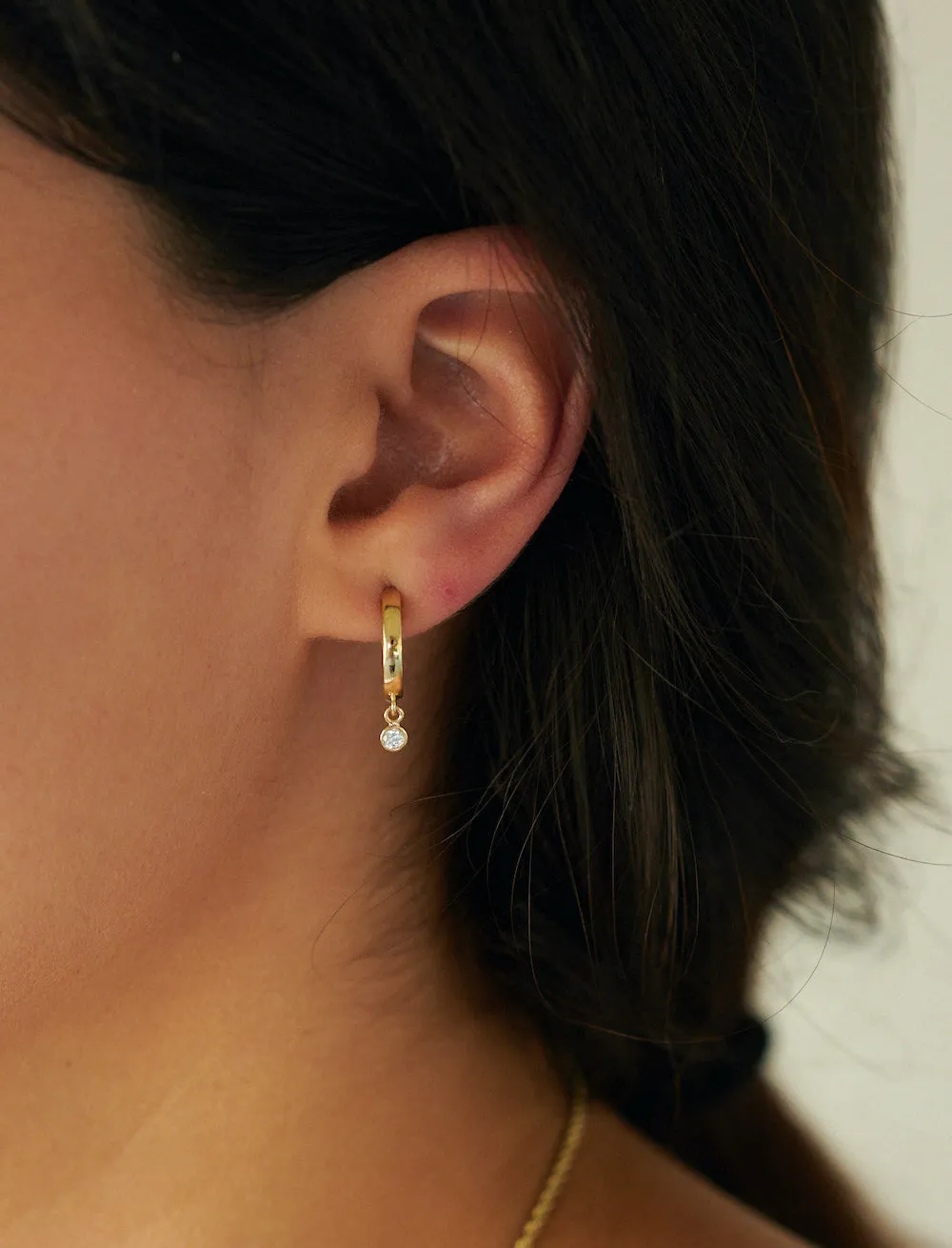 Diamond Bezel Drop Hoop Earrings