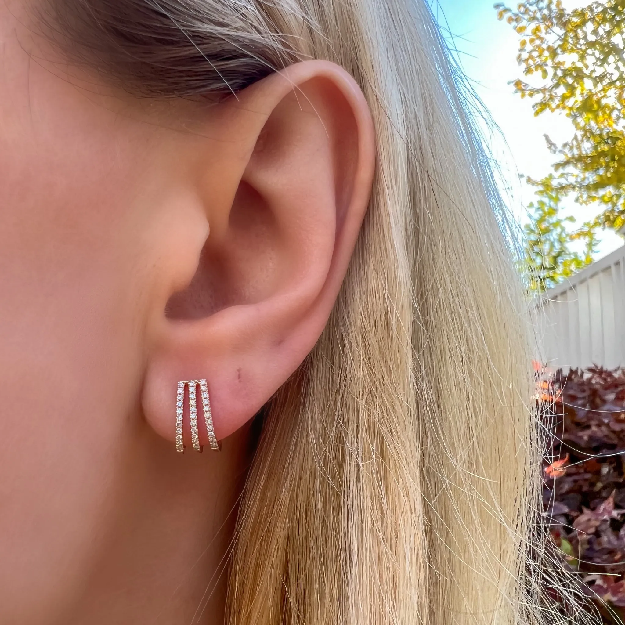 Diamond Three Row Hoop Earrings