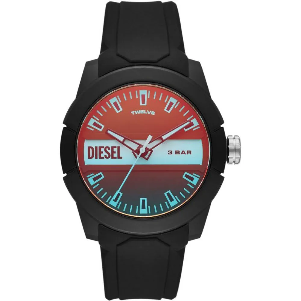 Diesel Men's Double Up Three-Hand Black Silicone Watch