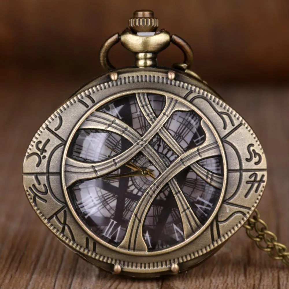 Doctor Who Theme Eye Pattern Hunter Quartz Pocket Watch Vintage Necklace Chain Retro Fob Watch Men Pendant Women Clock Best Gift