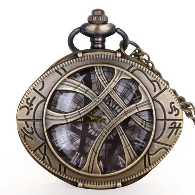 Doctor Who Theme Eye Pattern Hunter Quartz Pocket Watch Vintage Necklace Chain Retro Fob Watch Men Pendant Women Clock Best Gift
