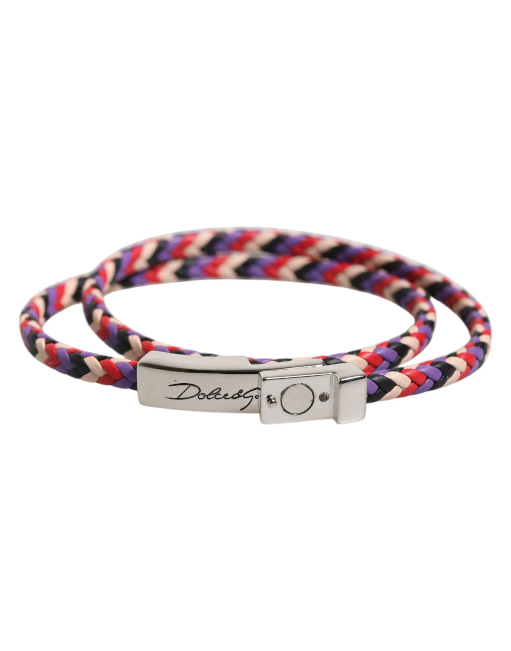 Dolce & Gabbana Multicolor Braided Woven Leather DG Logo Engraved Bracelet