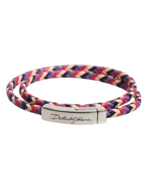 Dolce & Gabbana Multicolor Braided Woven Leather DG Logo Engraved Bracelet