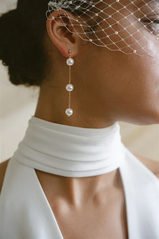 Dorothy Vegan Pearl Long Drop Earrings - Silver/Gold