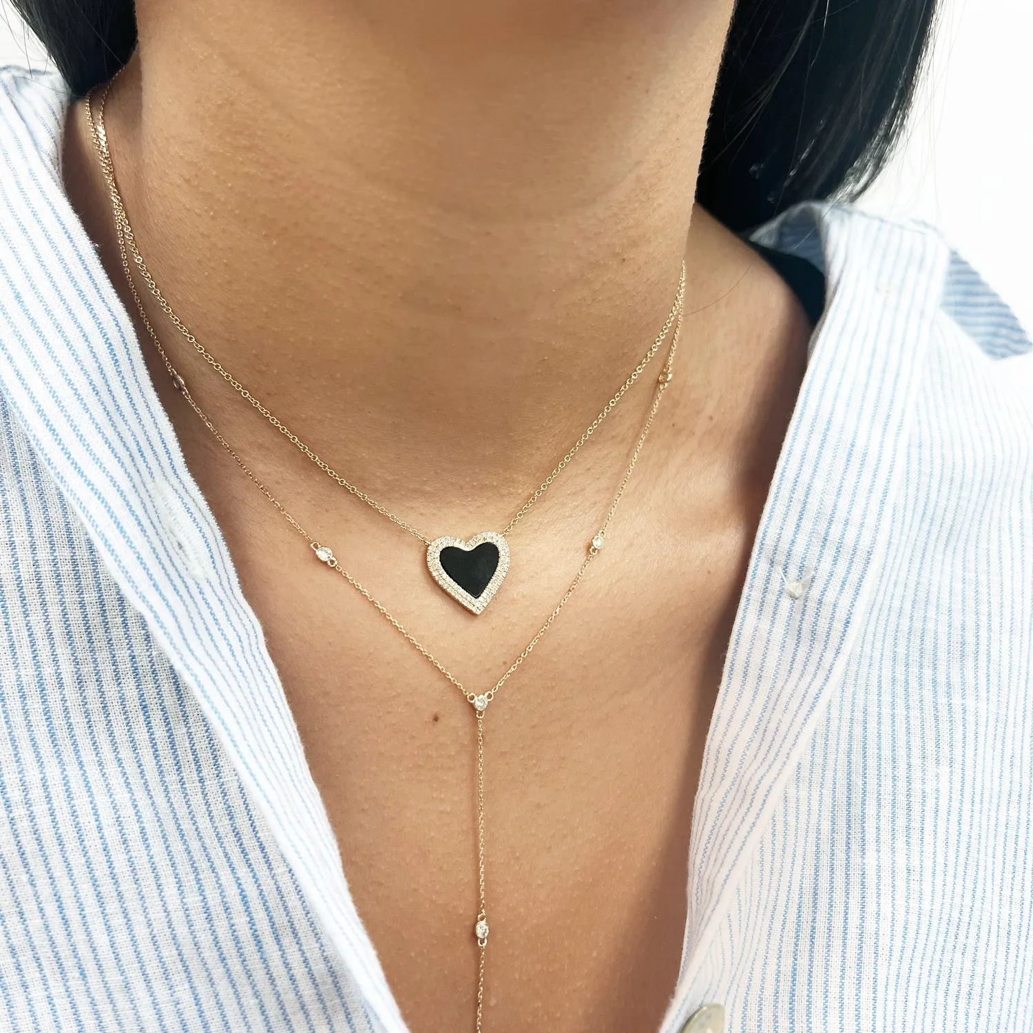 Double Diamond Onyx Heart Necklace