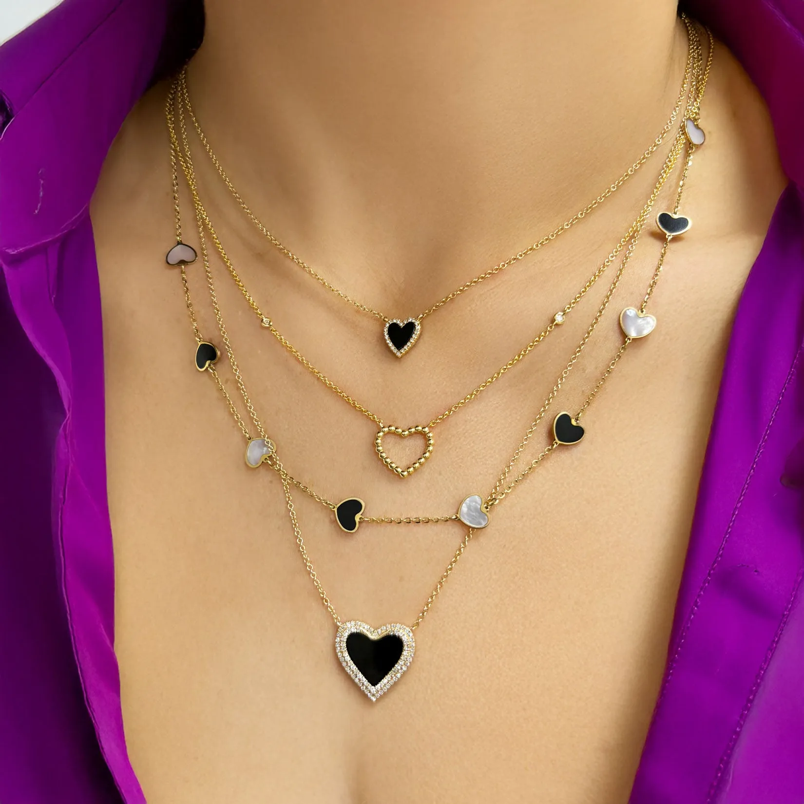 Double Diamond Onyx Heart Necklace