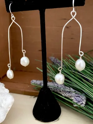 Double Drops Freshwater Pearl Earrings - Sterling Silver