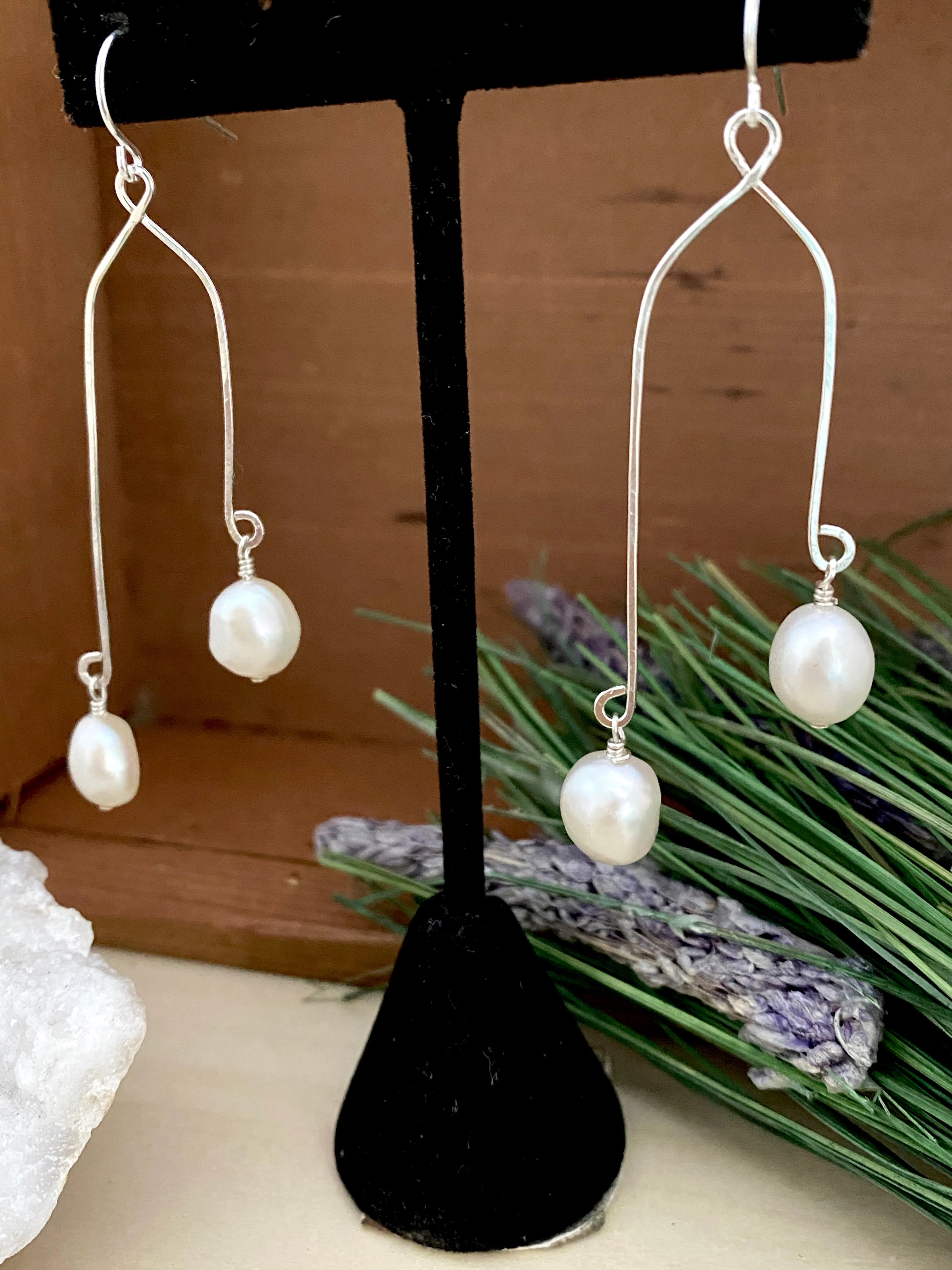 Double Drops Freshwater Pearl Earrings - Sterling Silver