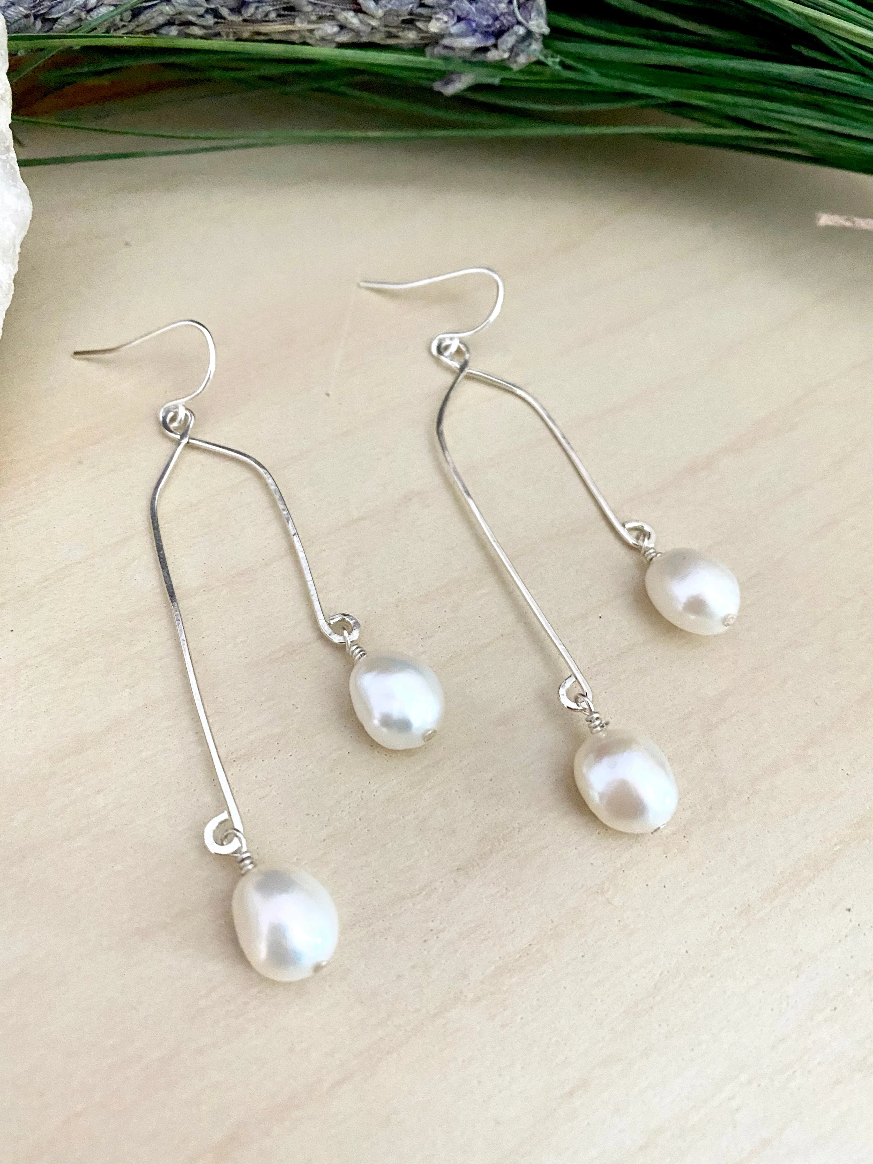 Double Drops Freshwater Pearl Earrings - Sterling Silver