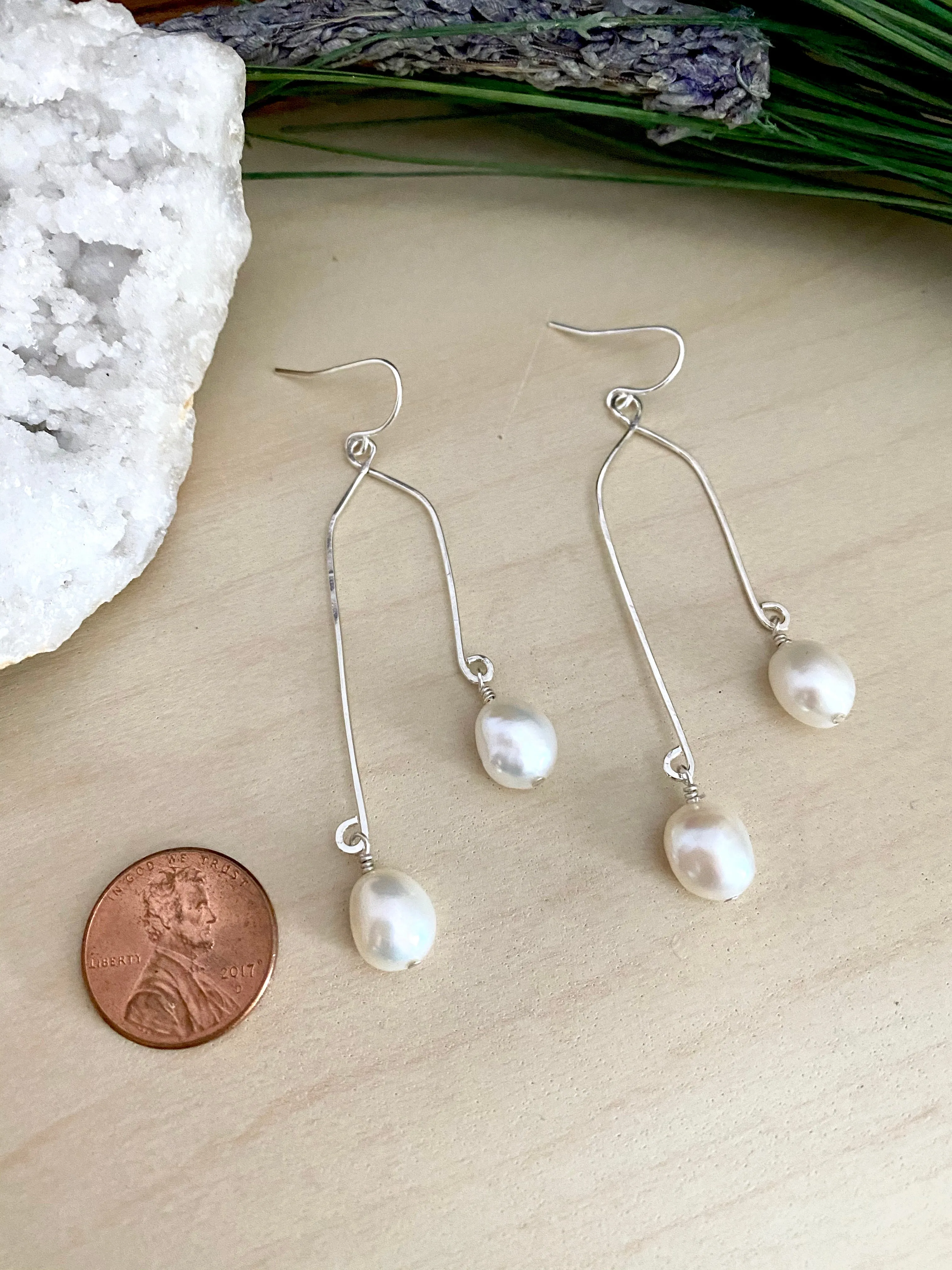 Double Drops Freshwater Pearl Earrings - Sterling Silver