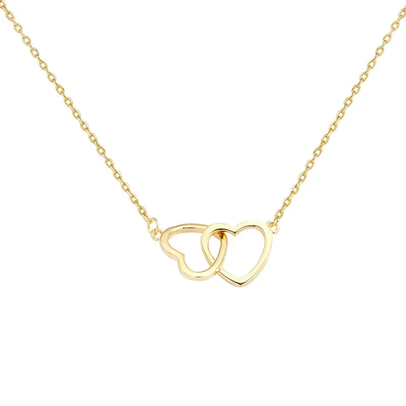 Double Heart Style 304 Stainless Steel 18K Gold Plated Plating Necklace