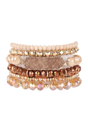 Druzy Oval Glass Beads Charm Bracelet Brown - Pack of 6