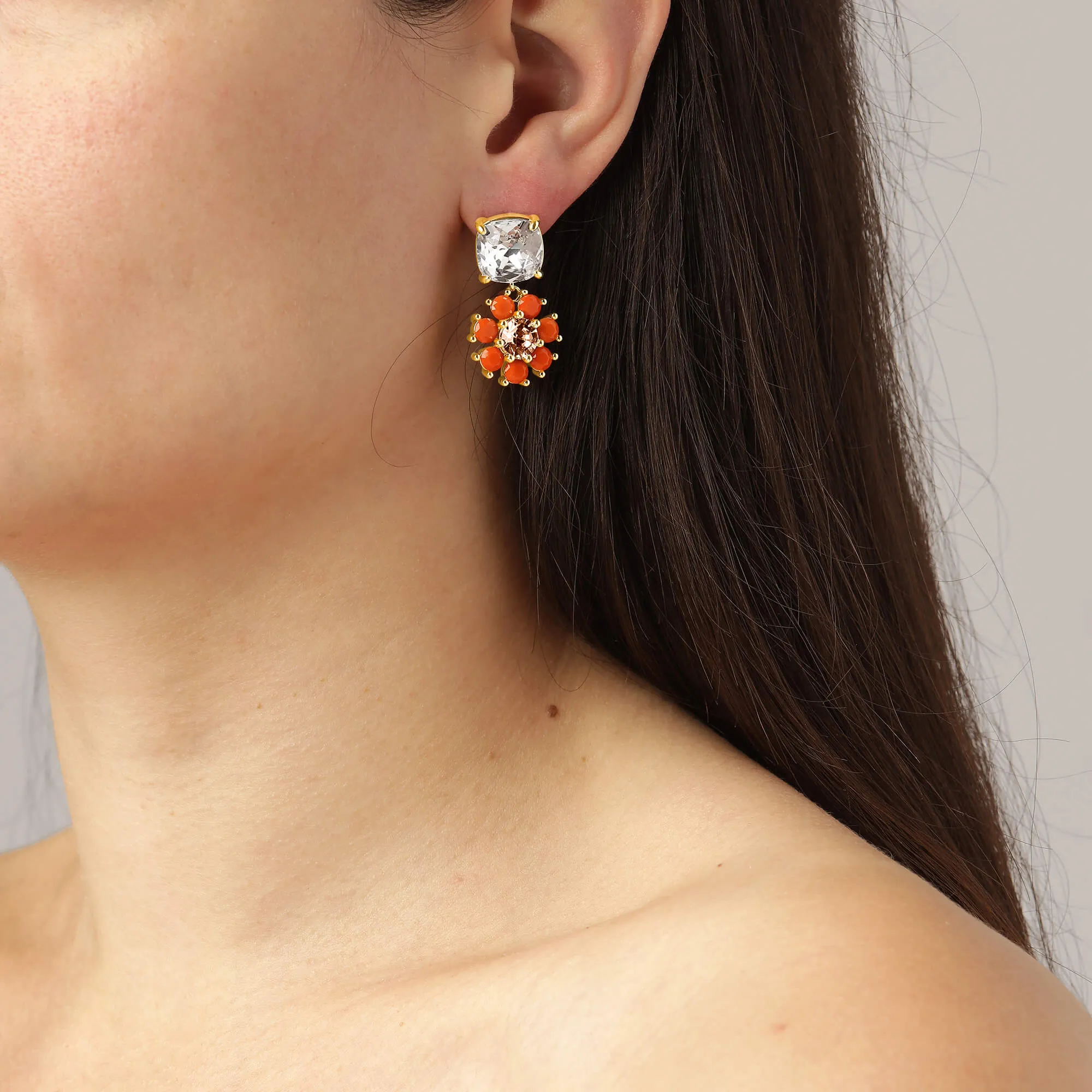 Dyrberg Kern Poppy Gold Drop Earrings - Coral