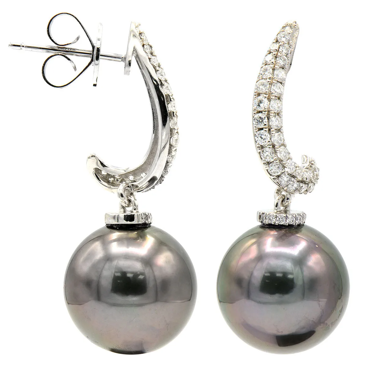 Earrings 18KW/2.4G 74RD-0.47CT Tahitian 12-13mm