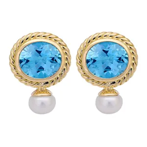 EARRINGS- BLUE TOPAZ AND PEARL