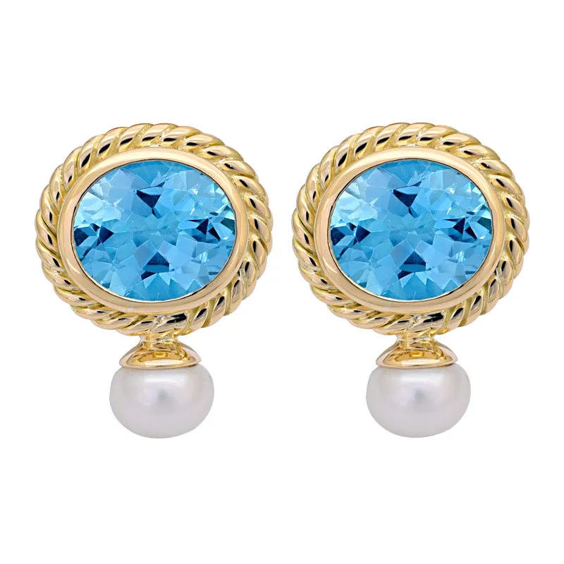 EARRINGS- BLUE TOPAZ AND PEARL