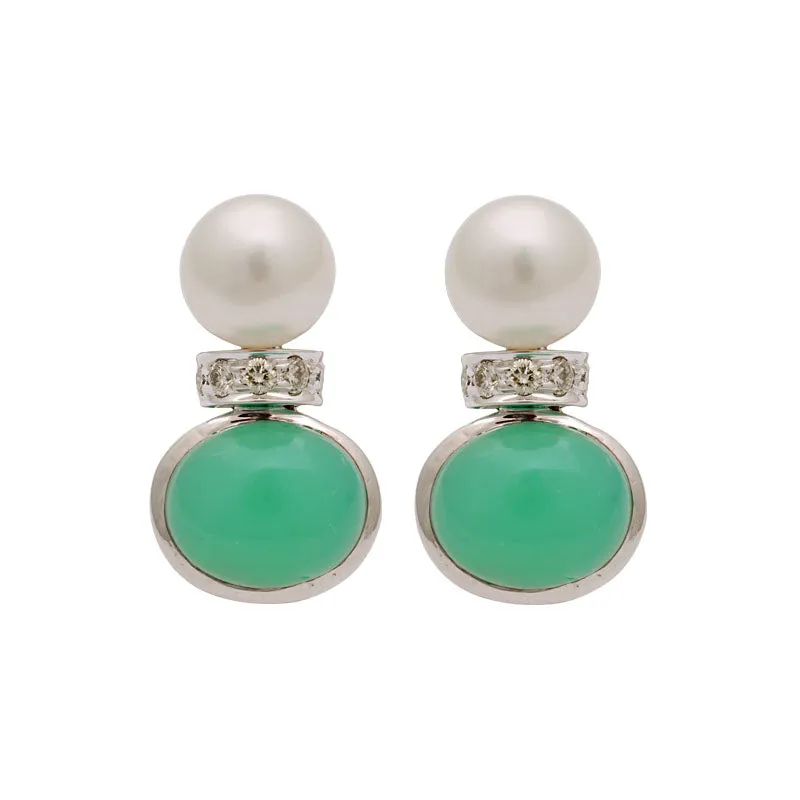 Earrings-Chrysoprase, South Sea Pearl and Diamond