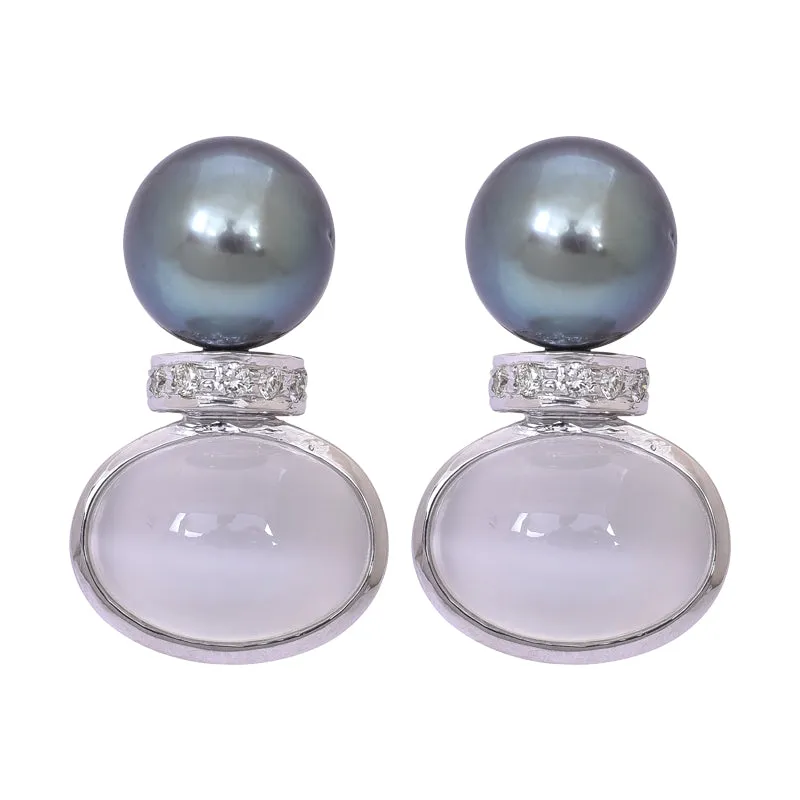Earrings- Moonstone, South Sea Pearl and Diamond