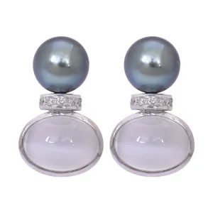 Earrings- Moonstone, South Sea Pearl and Diamond