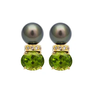 Earrings-Peridot, South Sea Pearl and Diamond